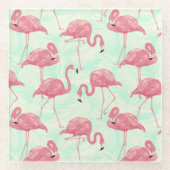 Preppy Chic Elegant Pink Flamingo Pattern Glazen Onderzetter (Voorkant)