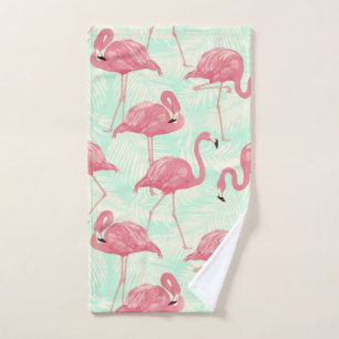 Preppy Chic Elegant Pink Flamingo Pattern Handdoek
