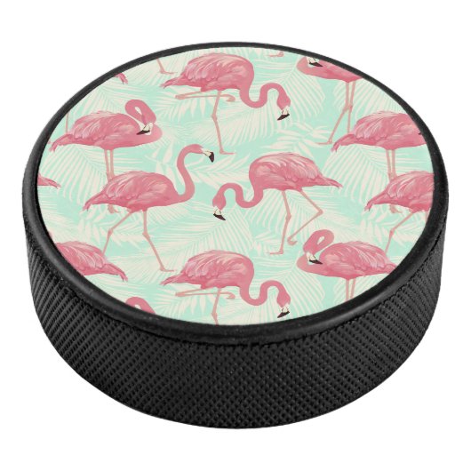 Preppy Chic Elegant Pink Flamingo Pattern Hockey Puck (3/4)