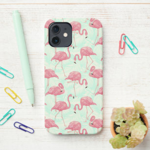 Preppy Chic Elegant Pink Flamingo Pattern iPhone 12 Hoesje