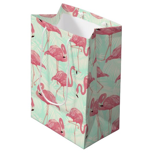 Preppy Chic Elegant Pink Flamingo Pattern Medium Cadeauzakje (Voorkant Gekanteld)
