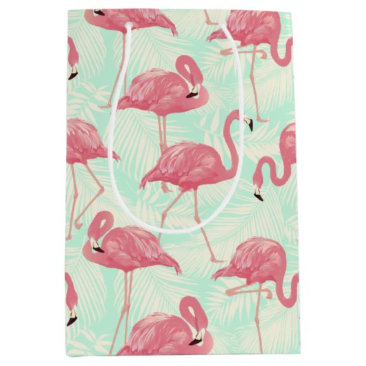 Preppy Chic Elegant Pink Flamingo Pattern Medium Cadeauzakje (Voorkant)
