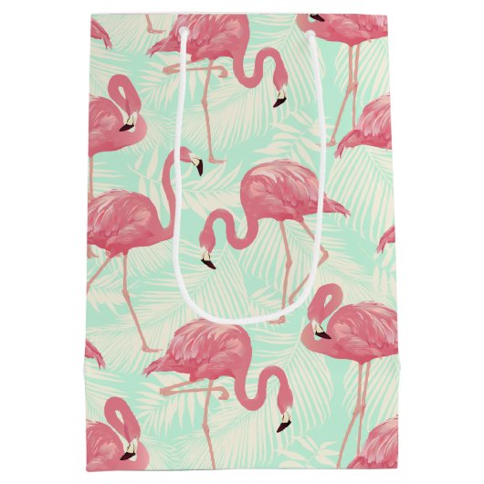 Preppy Chic Elegant Pink Flamingo Pattern Medium Cadeauzakje (Achterkant)