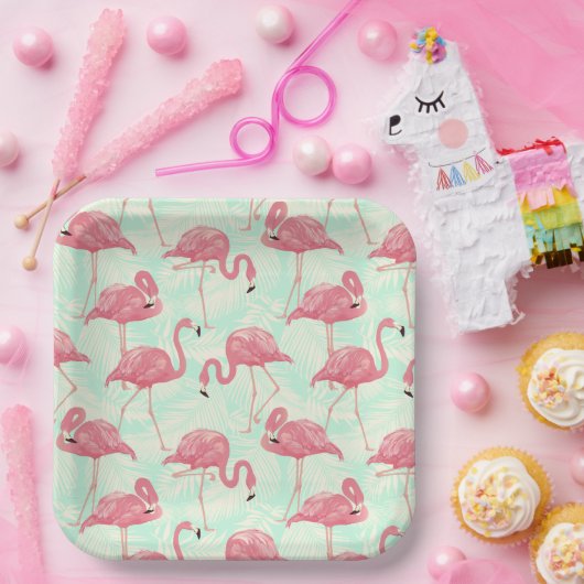 Preppy Chic Elegant Pink Flamingo Pattern Papieren Bordje (Feest)