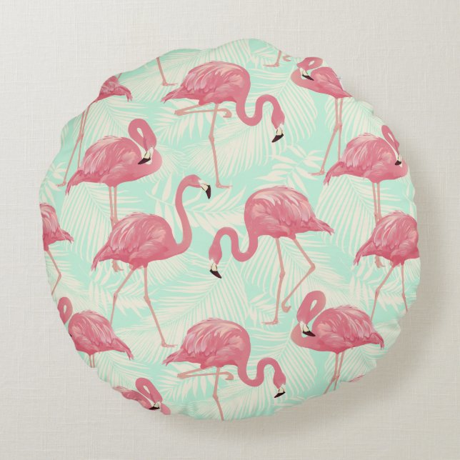 Preppy Chic Elegant Pink Flamingo Pattern Rond Kussen (Achterkant)