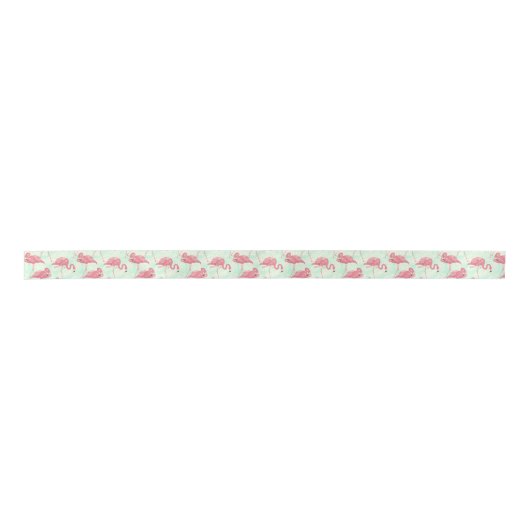Preppy Chic Elegant Pink Flamingo Pattern Satijnen Lint (Voorkant)