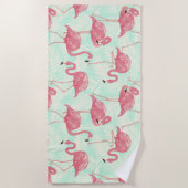Preppy Chic Elegant Pink Flamingo Pattern Strandlaken (Voorkant)