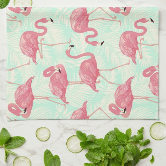 Preppy Chic Elegant Pink Flamingo Pattern Theedoek (Gevouwen)