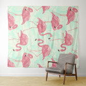 Preppy Chic Elegant Pink Flamingo Pattern Wandkleed (In Situ (horizontaal))