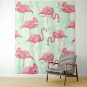 Preppy Chic Elegant Pink Flamingo Pattern Wandkleed (In situ)