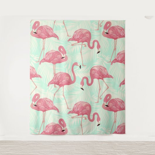 Preppy Chic Elegant Pink Flamingo Pattern Wandkleed (Voorkant)