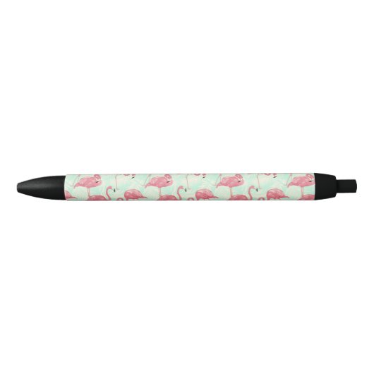 Preppy Chic Elegant Pink Flamingo Pattern Zwarte Inkt Pen (Voorkant)