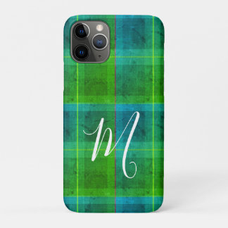 Preppy chic initiële groene & blauwe geruite tarta Case-Mate iPhone case