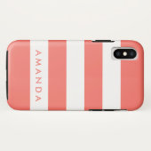 Preppy chic Levende koraal Gestreept gepersonalise Case-Mate iPhone Case (Achterkant (horizontaal))