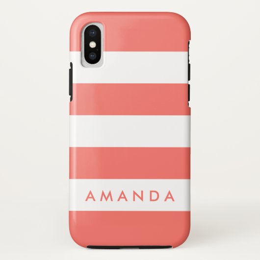 Preppy chic Levende koraal Gestreept gepersonalise Case-Mate iPhone Case (Achterkant)