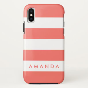Preppy chic Living koral Striped gepersonaliseerd Case-Mate iPhone Case