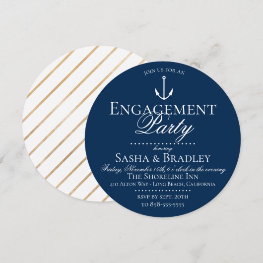 Preppy Chic Nautische Marine Engagement Party Kaart (Voorkant / Achterkant)