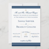 Preppy Chic Navy Nautical Wedding Invitation Kaart (Voorkant)