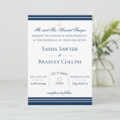 Preppy Chic Navy Nautical Wedding Invitation Kaart (Staand voorkant)