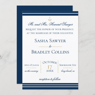Preppy Chic Navy Nautical Wedding Invitation Kaart