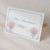 Preppy Chic Pink and Blue Wedding Place Card Kaart