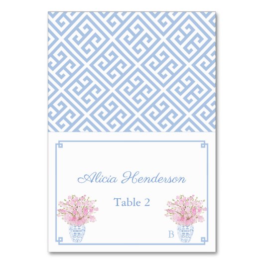 Preppy Chic Pink and Blue Wedding Place Card Kaart (Voorkant)