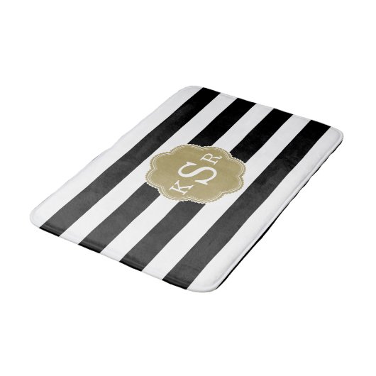 Preppy Chic | Zwarte en witte strepen Aangepaste k Badmat (Gekanteld)