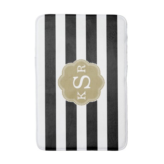 Preppy Chic | Zwarte en witte strepen Aangepaste k Badmat (Voorkant Verticaal)
