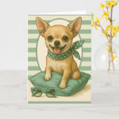 Preppy Chihuahua Kaart (Gele Bloem)