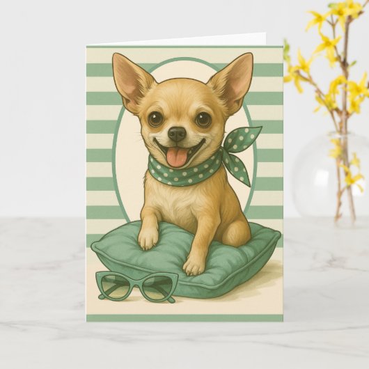 Preppy Chihuahua Kaart (Gele Bloem)
