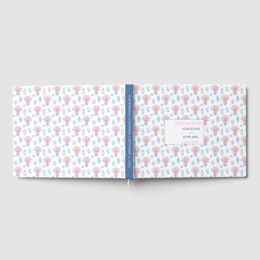 Preppy Chinese Jars Navy Blauw en Roze Bruiloft Gastenboek (Volledig)