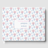 Preppy Chinese Jars Navy Blauw en Roze Bruiloft Gastenboek (Voorkant)