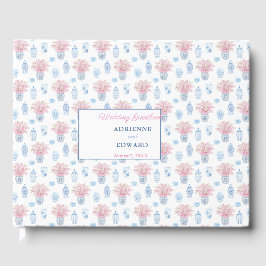 Preppy Chinese Jars Navy Blauw en Roze Bruiloft Gu Gastenboek