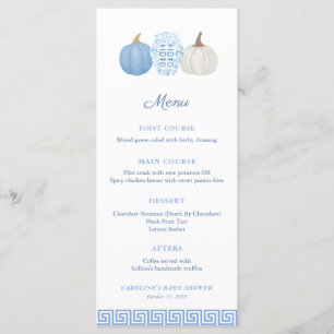 Preppy Chinoiserie Blue Pumpkin Baby shower Menu