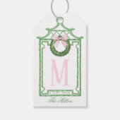 Preppy Chinoiserie Christmas Pagoda Monogram Cadeaulabel (Voorkant)