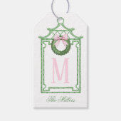 Preppy Chinoiserie Christmas Pagoda Monogram Cadeaulabel (Voorkant)