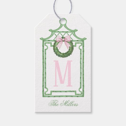 Preppy Chinoiserie Christmas Pagoda Monogram Cadeaulabel (Voorkant)