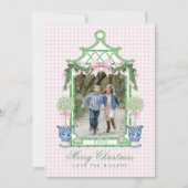 Preppy Chinoiserie Christmas Pagoda Monogram Feestdagenkaart (Voorkant)