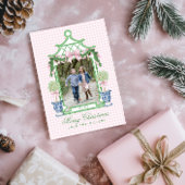 Preppy Chinoiserie Christmas Pagoda Monogram Feestdagenkaart