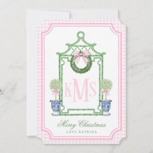 Preppy Chinoiserie Christmas Pagoda Monogram Foto Kaart