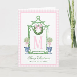 Preppy Chinoiserie Christmas Pagoda Monogram Kaart