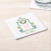 Preppy Chinoiserie Christmas Pagoda Monogram Kartonnen Onderzetters (Schuin)