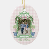 Preppy Chinoiserie Christmas Pagoda Monogram Keramisch Ornament (Achterkant)
