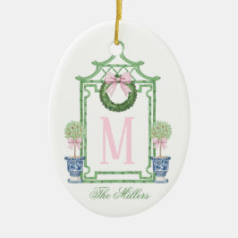 Preppy Chinoiserie Christmas Pagoda Monogram Keramisch Ornament