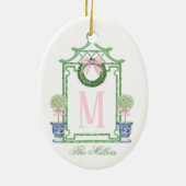 Preppy Chinoiserie Christmas Pagoda Monogram Keramisch Ornament (Achterkant)