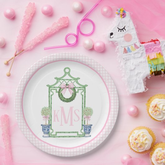 Preppy Chinoiserie Christmas Pagoda Monogram Papieren Bordje (Feest)