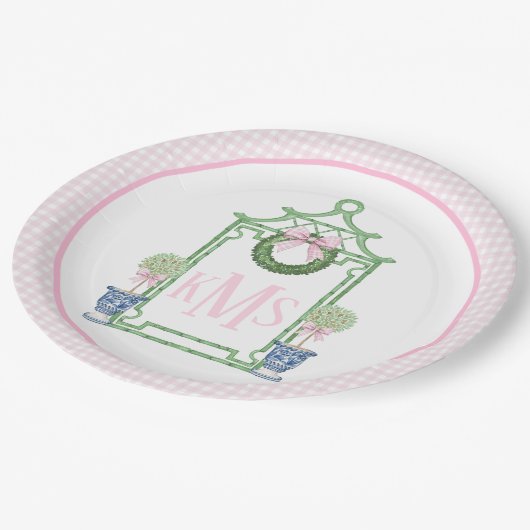 Preppy Chinoiserie Christmas Pagoda Monogram Papieren Bordje (Gekanteld)
