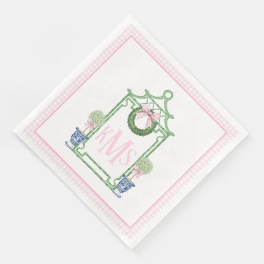 Preppy Chinoiserie Christmas Pagoda Monogram Servet (Hoek)