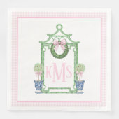 Preppy Chinoiserie Christmas Pagoda Monogram Servet (Voorkant)