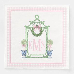Preppy Chinoiserie Christmas Pagoda Monogram Servet